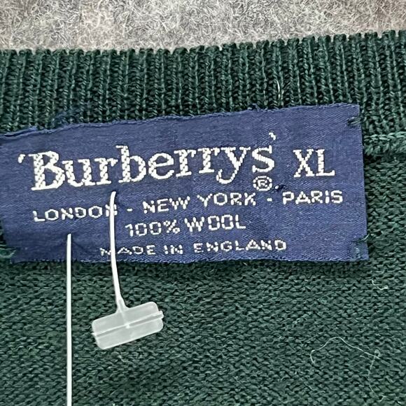 Vintage Burberrys Wool Sweater XL Green V Neck Classic Preppy Old Money England - Picture 11 of 14